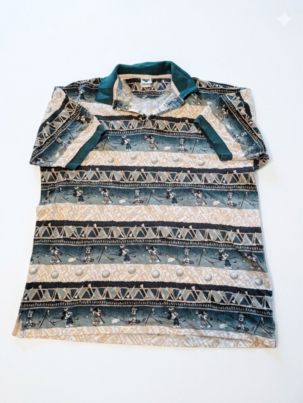 Vintage 90s Disney Catalog Mickey Mouse All Over Print Golf Polo Shirt XL
